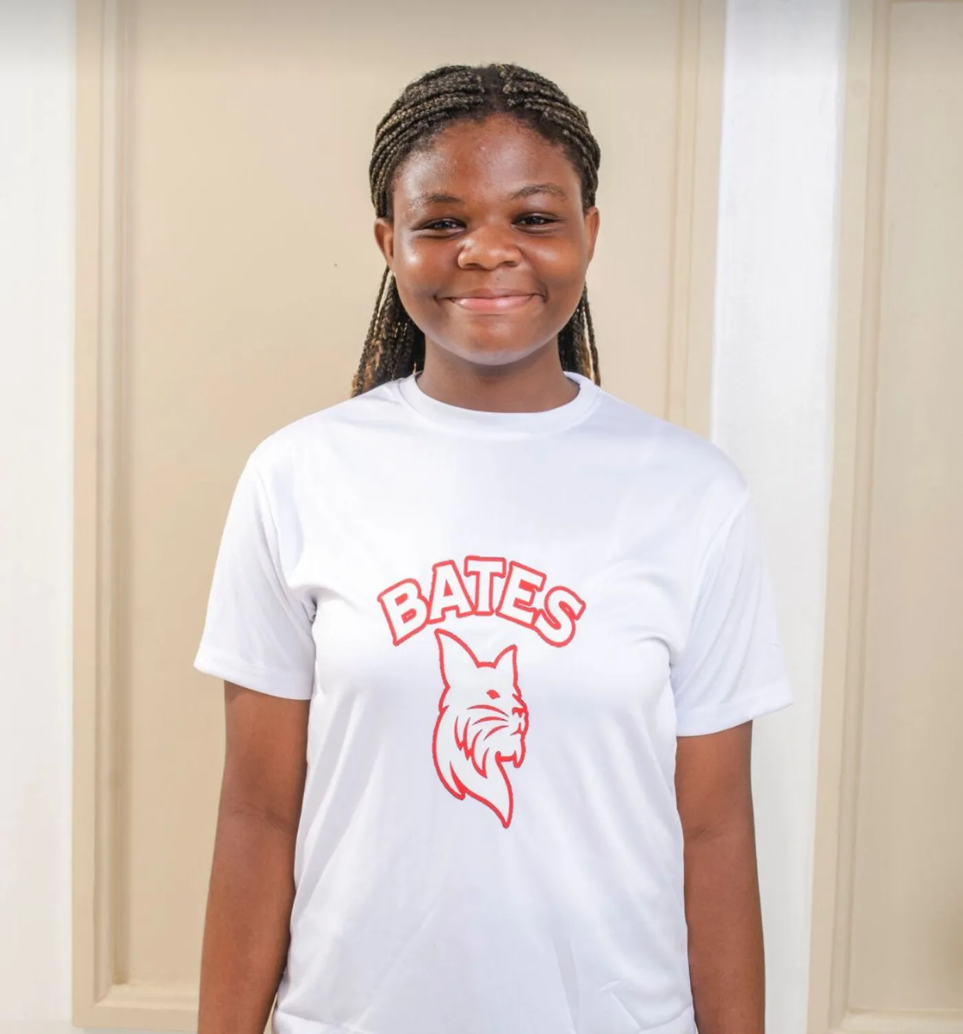 Evangeline Kpetsey wearing a Bates College shirt